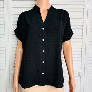 New ORWYY Black V-Neck Button Down Textured Blouse Size Small